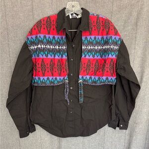 Vintage Adobe Rose Western Shirt Vest Lg Festival Concho Aztec 90s Cowboy Rodeo